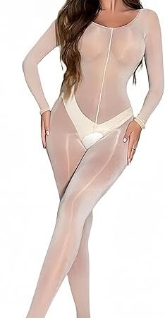 Women Full Body Stockings Oil Shiny Bodysuit Rave Outfits Clubwear