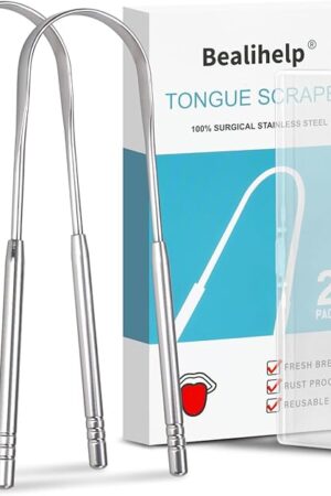 2 Pack Tongue Scraper, 100% Surgical 304 Stainless Steel Tongue Cleaner for Adults And Kids, Professional Tongue Brush for Oral Care, Improve Bad Breath and Fresh Breath
