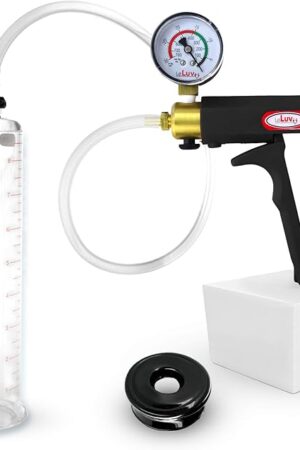 LeLuv Penis Pump Maxi Black Handle Installed Gauge - Bundle with Clear Hose, Vacuum Seal - 9 inch Length x 1.75 inch Diameter Cylinder