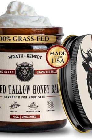 Handmade Whipped Organic Beef Tallow for Skin - 4 OZ (Unscented) ? Grass Fed Beef Tallow Moisturizer and Honey Balm for Silky, Sensitive-Skin, Eczema, Rosacea - Free of Harsh Chemicals