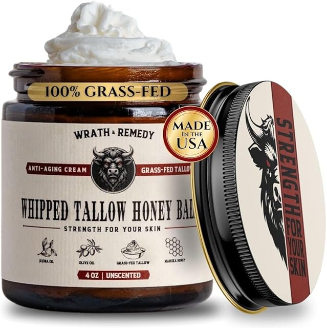 Handmade Whipped Organic Beef Tallow for Skin - 4 OZ (Unscented) ? Grass Fed Beef Tallow Moisturizer and Honey Balm for Silky, Sensitive-Skin, Eczema, Rosacea - Free of Harsh Chemicals