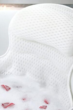 Bath Pillow Bathtub Pillow, Luxury Bath Pillows for Tub Neck and Back Support, Bath Tub Pillow Headrest with Soft 4D Mesh Fabric and Non-Slip Suction Cups, Relaxing Bath Accessories Spa Gifts