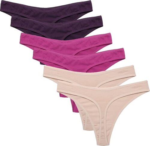 Womens Thongs Invisible Panties No Show Seamless Low Waist Breathable G-String Cotton Thongs 6 Pack