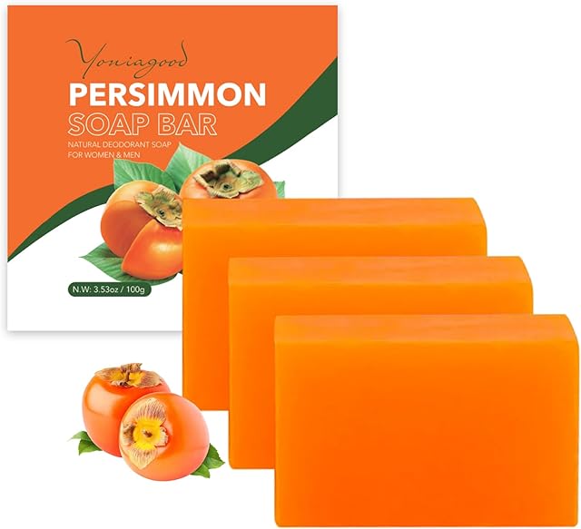 3 PCS Persimmon Soap Bar for Body Odor Control, Natural Deodorant Body Bar Soap for Old People Smell, Remove Strong Smell, Organic Eliminating Odor Wash Soap for Women & Men