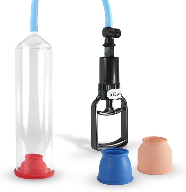 LeLuv Vacuum Pump Easyop Tgrip 2.25 Inch x 9 Inch Cylinder Uncoated Silicone Hose Male Enhancement Bundle with 3 Silicone Sleeves