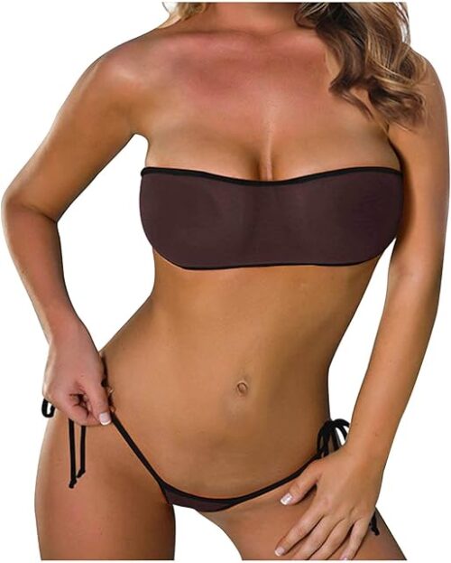 Womens Sexy Sheer Mesh Lingerie Set Strapless Bandeau Tube Tops See Through G String Thongs Panty Boudoir Outfits