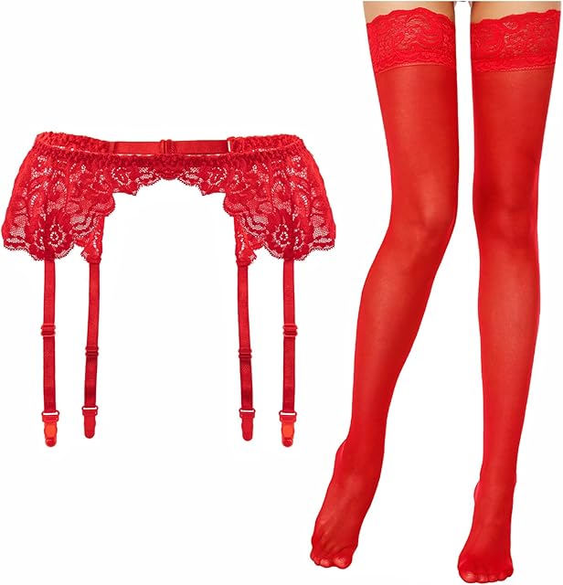 Women's Lace Nights Garter Belt with Stockings Sheers