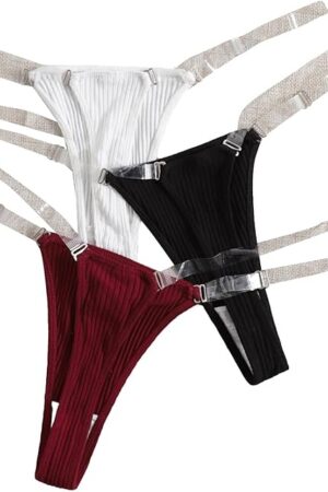 Women's 3 Pack Clear Strap Thong Panties Invisible G String