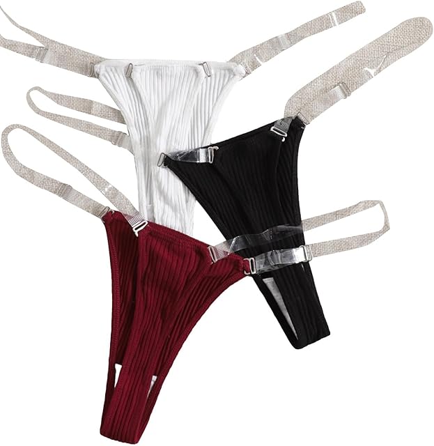 Women's 3 Pack Clear Strap Thong Panties Invisible G String