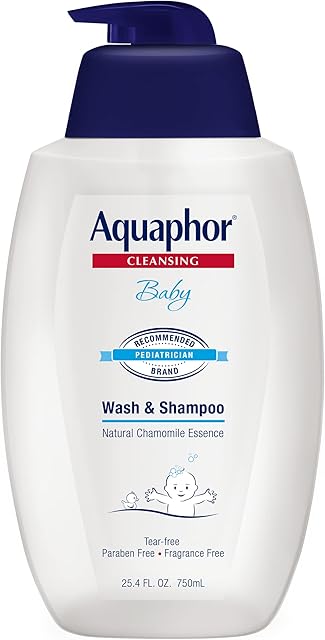 Aquaphor Baby Wash and Shampoo, Unscented Baby Shampoo and Wash, 254 Fl Oz Pump Bottle