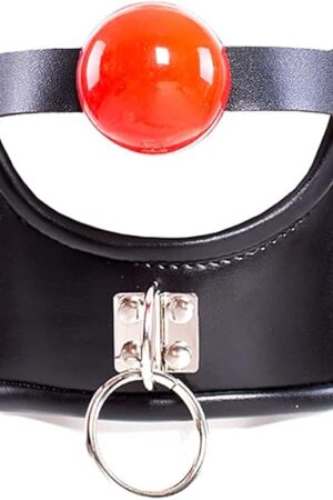 BDSM Leather Restraint Collar with Mouth Ball Adjustable Choker Bondage Sex Gag Toys