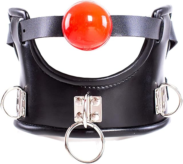 BDSM Leather Restraint Collar with Mouth Ball Adjustable Choker Bondage Sex Gag Toys
