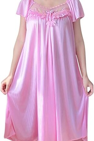 Women's Vintage Nightgowns Short Sleeve Nightdress Satin Silk Victorian Sleepwear Loungwear Leisure Nighties