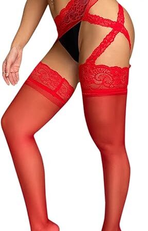 Lace High Waist Tights Thigh Suspender Pantyhose Sheer Thigh High Stockings Christmas Leggings for Women