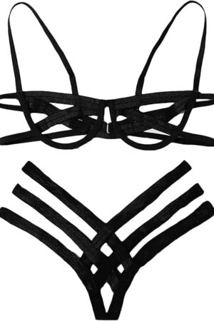 Women's Exotic Lingerie Sets Sexy Naughty Cut Out Strappy Bra Hollow Thongs Valentines Day Bandage Underwear Set