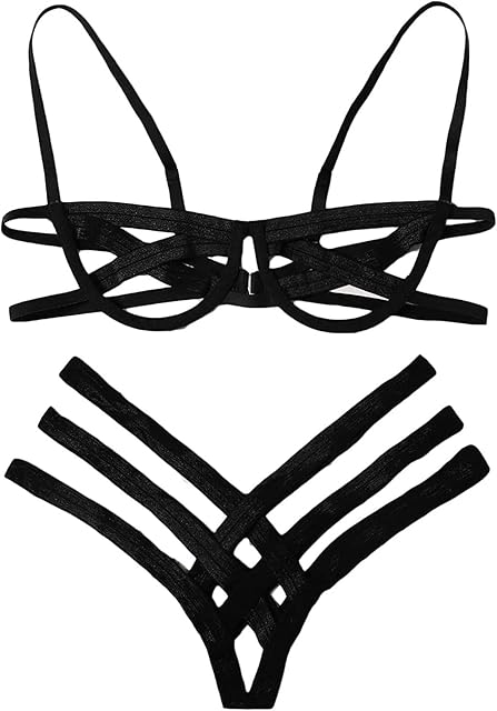 Women's Exotic Lingerie Sets Sexy Naughty Cut Out Strappy Bra Hollow Thongs Valentines Day Bandage Underwear Set