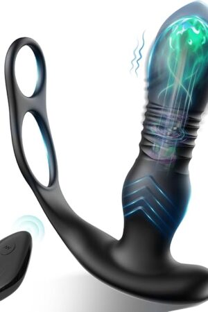 9-Speed Thrusting & Vibrating Prostate Massager for Men - Hands-Free Vibrating Anal Plug with Cock Ring, Remote Control & 3D Stimulation - Adult Male Sex Toy for Solo/Couples Play