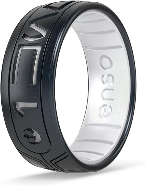 Enso Rings Star Wars Silicone Ring - Comfortable and Flexible Design - I Know You (Aurebesh) - Black Pearl/Pearl - Size 9