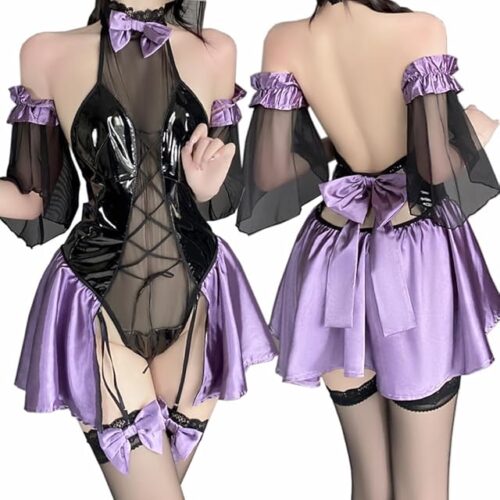 Womens Sexy Lingerie For Women Naughty Outfits Sexy Leather Underwire Teddy Bodysuit Nightgown Maid Cosplay