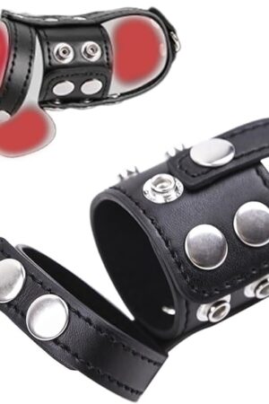 Chastity Strap Leather Cock Ring Testicle BDSM Toys CBT Bondage Set Gear Accessories Adjustable Cage Ball Torture Belt Penis Extender Crusher Male Spiked Men Kinky Restraints Intense Sensual Sex Play