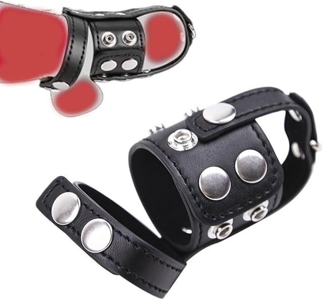 Chastity Strap Leather Cock Ring Testicle BDSM Toys CBT Bondage Set Gear Accessories Adjustable Cage Ball Torture Belt Penis Extender Crusher Male Spiked Men Kinky Restraints Intense Sensual Sex Play