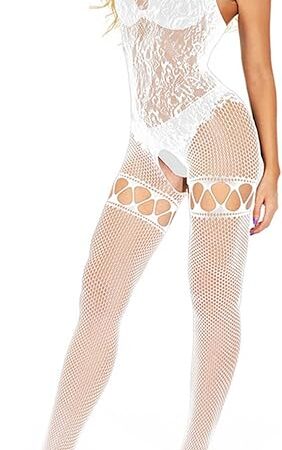 Women's Floral Lace Fishnet Bodystocking Stretchy Sexy Deep V Neck Bodysuit Lingerie One Piece Tights Transparen Clubwear