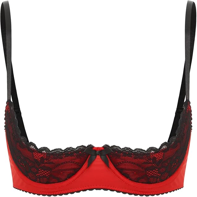 Women's Sexy Lace Shelf Bras Spaghetti Straps Underwire Half Cups Bra Balconette Bralette