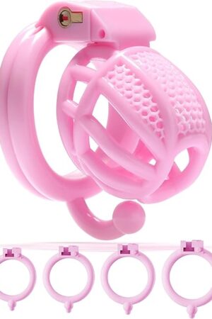 Chastity Cage Male Aeration Penis Cage Honeycomb Chastity Devices for Men Cock Cage with 4 Hooked Penis Ring Adult Sissy Chastity Bondage Sex Toys (Mini,Pink)