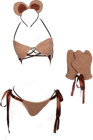 Kawaii Lingerie Sexy Bear Cosplay Costume Anime Micro Bikini Cute Furry Bra and Panty Set Japanese Lolita Outfit