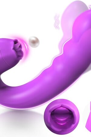Clitoral Licking Rotating G Spot Vibrator, 3 in 1 Clit Tongue Dildo Vaginal Vibrating Stimulator with 10 Modes, Anal Breast Nipple Massager Butt Plug, Adult Sex Toys for Women Couples
