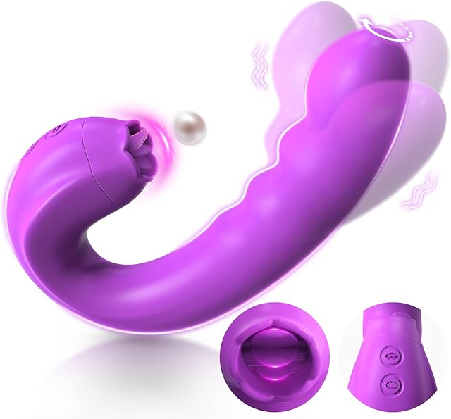 Clitoral Licking Rotating G Spot Vibrator, 3 in 1 Clit Tongue Dildo Vaginal Vibrating Stimulator with 10 Modes, Anal Breast Nipple Massager Butt Plug, Adult Sex Toys for Women Couples