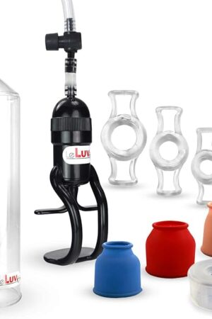 LeLuv Vacuum Pump Easyop ZGrip Handle Natural Male Enhancement Bundle with 3 Cylinder Seal Sizes and Clear Sleeves and 4 Clear 4 Constriction Rings