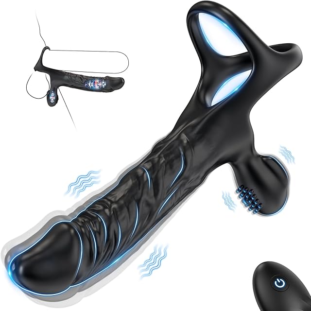 Anal Vibrator Double Penetration Cock Ring Dildo,Vibrating Male Strap On Butt Plug with 10 Vibration Modes,Remote Control Penis Attachment with Clitoral Stimulator Adult Sex Toys for Men Couples Women