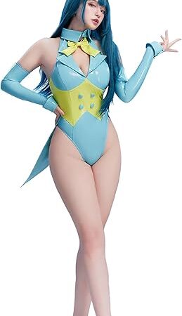 Women's Bunny Costume Easter Bunny Girl Bodysuit Rabbit One-Piece Jumpsuit Lingerie Set with Headband