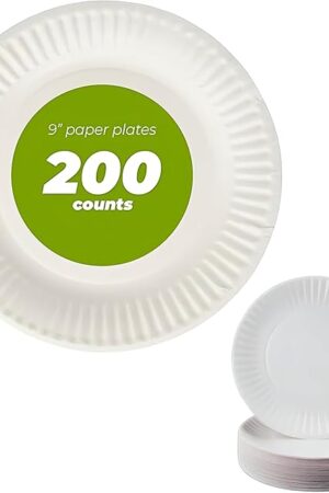 Concession Essentials 9 Inch Paper Plate Uncoated Plates White, 200ct