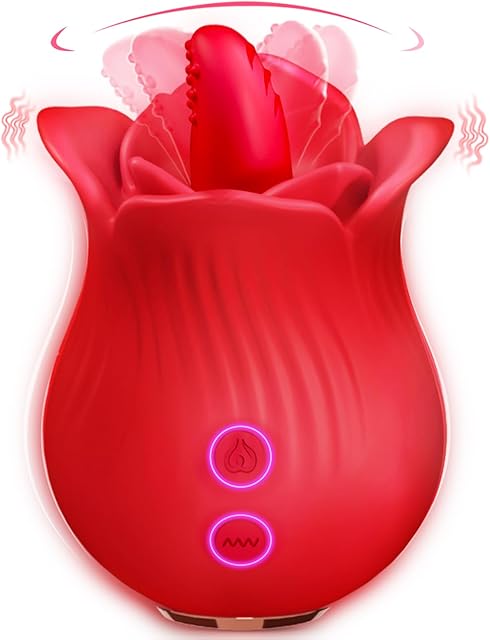 Clitoral Licking Tongue Rose Sex Toy Vibrator Stimulator for Women, Vibrating Rose Adult Women Couples Sex Toys with 10 Modes, Female Mini Clitoris Nipple Vibrator for Woman Her Pleasure