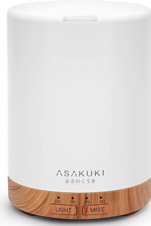 ASAKUKI 300ML Essential Oil Diffuser, Quiet 5-in-1 Premium Humidifier, Home Fragrance Aroma Diffuser with 7 LED Color Changing Light and Auto-Off Switch -Light Brown