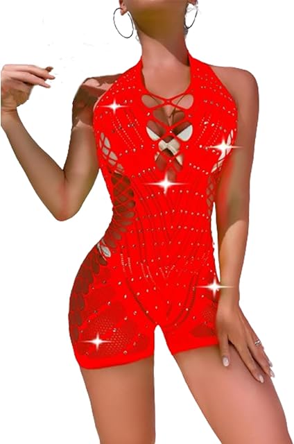 Womens Fishnet Lingerie Mesh Chemise Babydoll Bodysuit Lace Smock Lingerie for Women