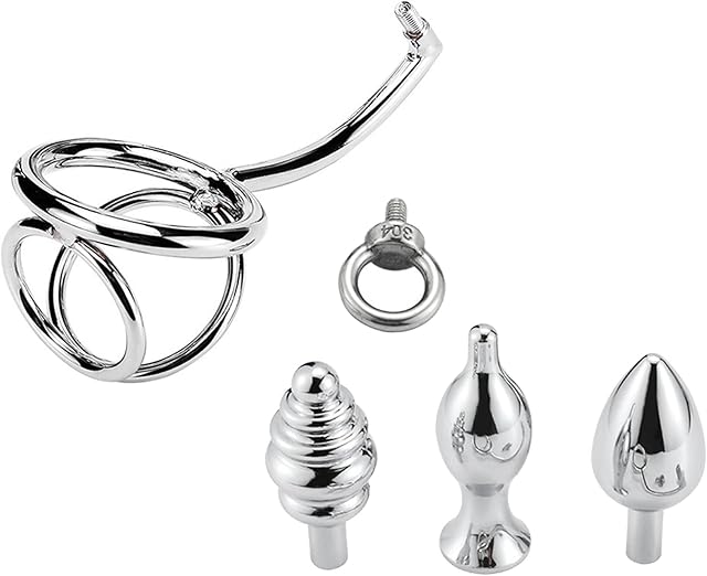 Anal Hook with Cock Ring Metal Penis Ring with 3 Interchangeable Balls Testicle Stretcher Ball Stretcher Prostate Massager Sex Toy for Men (ø45mm)