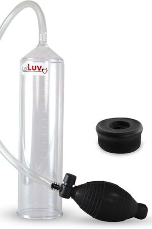 LeLuv Easyop 2.25 Inch by 9 Inch Cylinder Penis Pump Black Bgrip Ball Handle Clear Graduated Cylinder/Clear Collapse-Resistant Hose | Black Silicone Sleeve