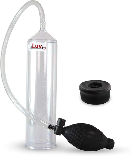 LeLuv Easyop 2.25 Inch by 9 Inch Cylinder Penis Pump Black Bgrip Ball Handle Clear Graduated Cylinder/Clear Collapse-Resistant Hose | Black Silicone Sleeve