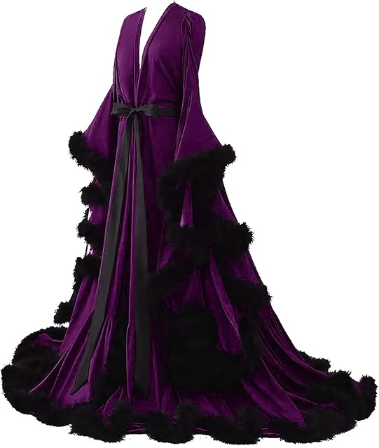 Womens Sexy Feather Bridal Robes Silk Satin Long Nightgown Bathrobe Sleepwear Maternity Robe for Photoshoot