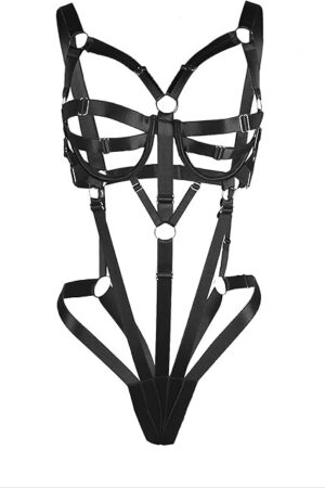 Womens Strappy Lingerie Sexy Black Bondage Bodysuit Teddy Naughty Strappy Cross Lingerie for Women