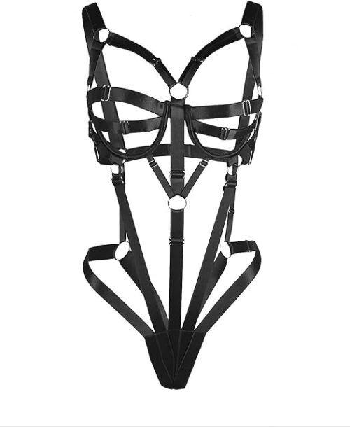 Womens Strappy Lingerie Sexy Black Bondage Bodysuit Teddy Naughty Strappy Cross Lingerie for Women