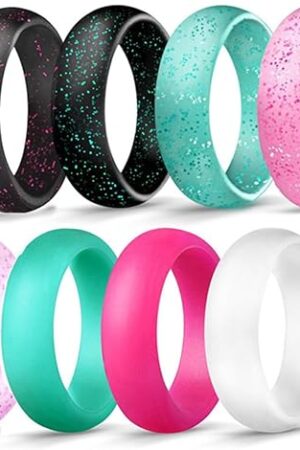 Exquisite Ring Freshing Style Ladies Couple Love Rings,10Pcs Couple Ring Beautifully Versatile Flexible Smooth Decorative Silicone Flash Powder Women Ring Daily Use 10 pcs US 6