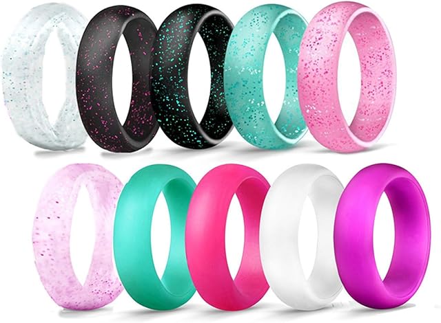 Exquisite Ring Freshing Style Ladies Couple Love Rings,10Pcs Couple Ring Beautifully Versatile Flexible Smooth Decorative Silicone Flash Powder Women Ring Daily Use 10 pcs US 6