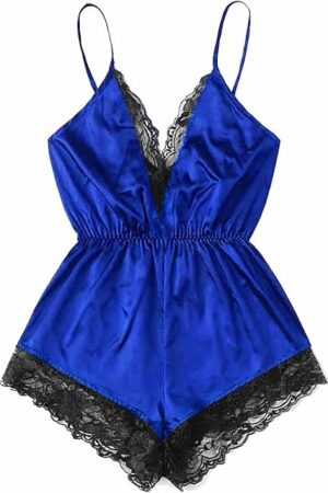Women's Satin Pajamas Sexy Bodysuit Lingerie Snap Crotch Teddy One Piece Jumpsuit for Sex Naughty