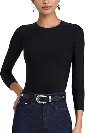 Butter Crew Neck Bodysuit for Women, Sexy Form-Fit Thong Shapewear, Long Sleeve, Ballet Bodysuit