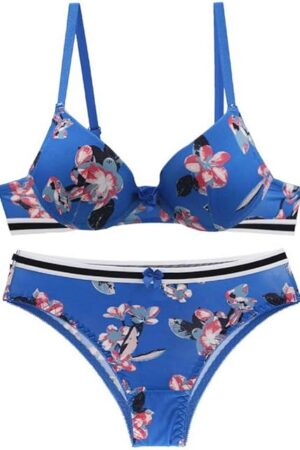 Women's Bra and Panty Sets Push Up Floral Printed Lingerie Set Underwire Bra Set