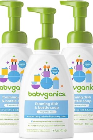 Babyganics Foaming Dish Soap, Pump Bottle, Fragrance Free, 16oz, 3 Pack